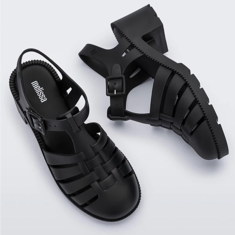 Melissa Jelly Possession Heel Matte Black Fisherman Sandals
